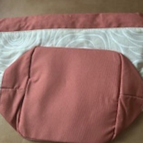 Lancome Cosmetic Bag Rust, Tan & White 9"H 11"W 7"D Has Drawstring New - Picture 3 of 3